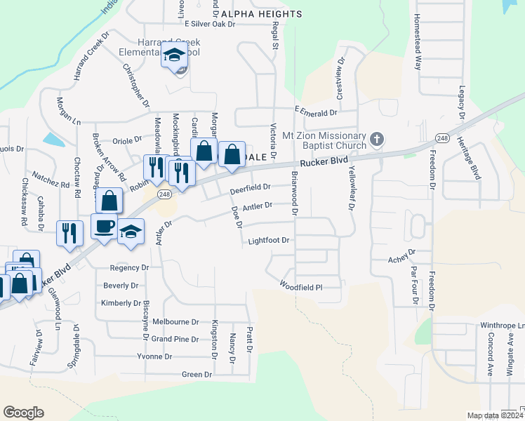 map of restaurants, bars, coffee shops, grocery stores, and more near 111 Antler Drive in Enterprise