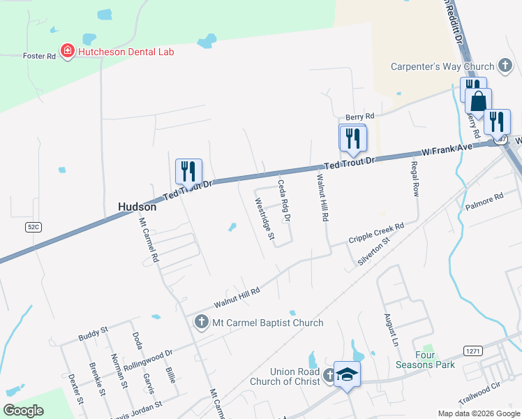 map of restaurants, bars, coffee shops, grocery stores, and more near 123 Westridge Street in Lufkin