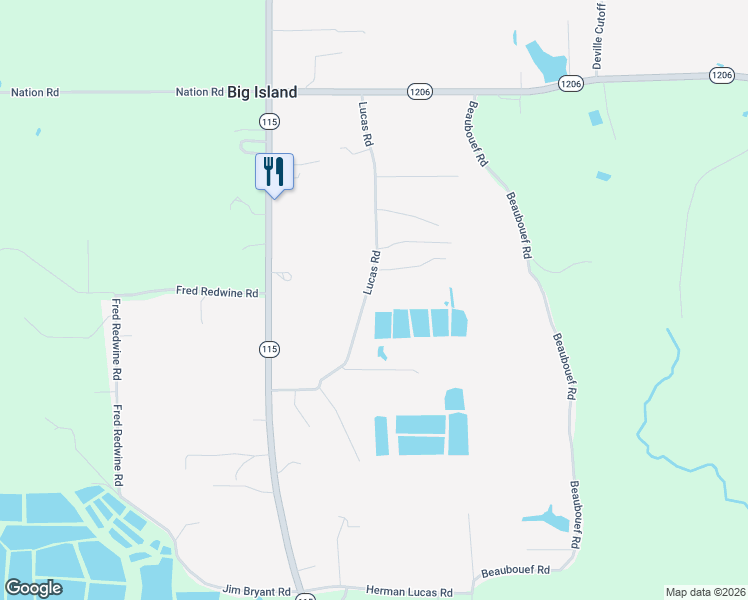 map of restaurants, bars, coffee shops, grocery stores, and more near 64 Lucas Road in Deville