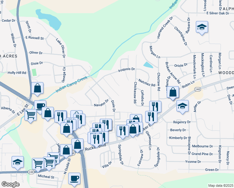 map of restaurants, bars, coffee shops, grocery stores, and more near 118 Sioux Street in Enterprise