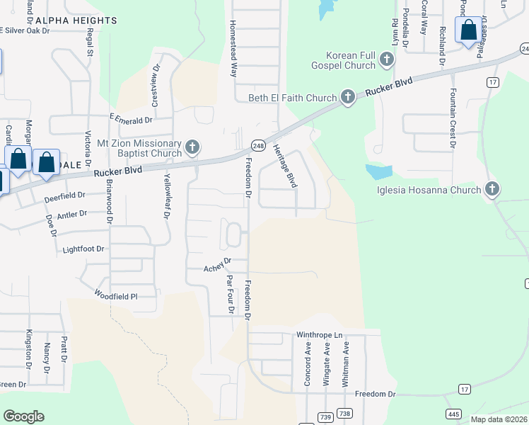 map of restaurants, bars, coffee shops, grocery stores, and more near 210 Washington Avenue in Enterprise