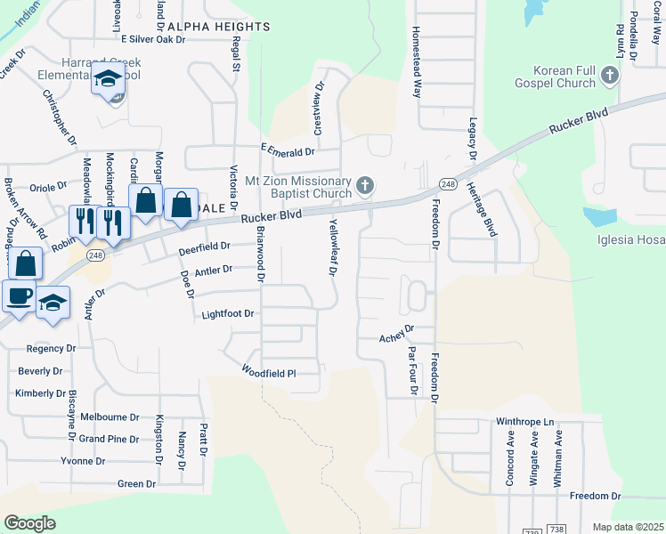 map of restaurants, bars, coffee shops, grocery stores, and more near 219 Yellowleaf Drive in Enterprise