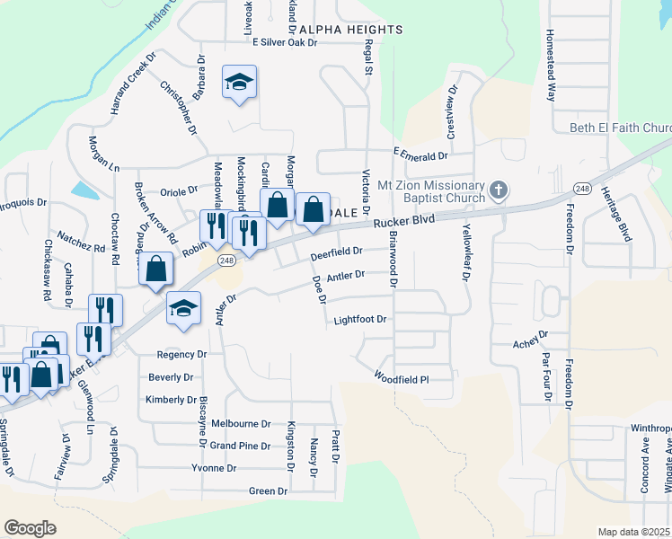 map of restaurants, bars, coffee shops, grocery stores, and more near 212 Deerfield Drive in Enterprise