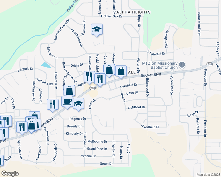 map of restaurants, bars, coffee shops, grocery stores, and more near 1320 Rucker Boulevard in Enterprise