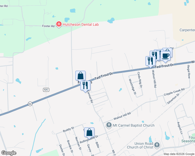 map of restaurants, bars, coffee shops, grocery stores, and more near 3062 Ted Trout Drive in Lufkin