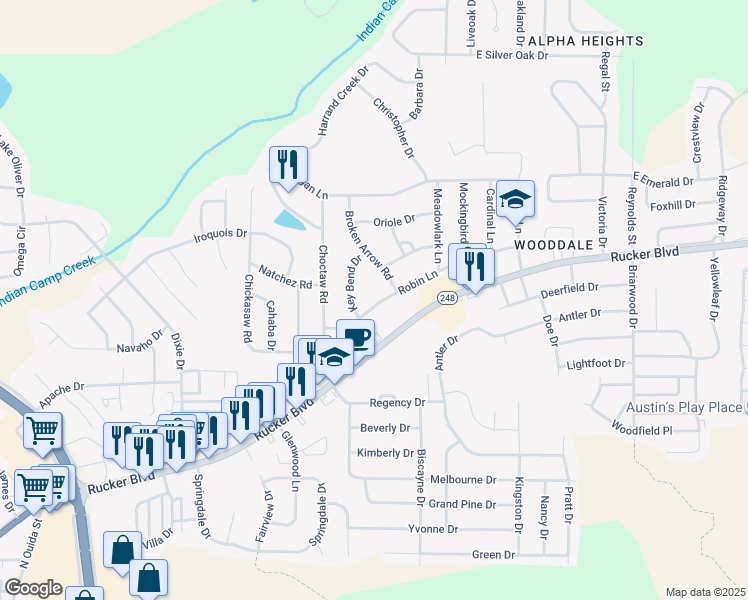 map of restaurants, bars, coffee shops, grocery stores, and more near 500 Robin Lane in Enterprise