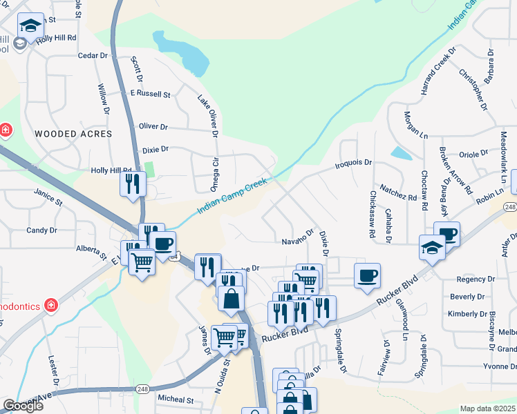 map of restaurants, bars, coffee shops, grocery stores, and more near 204 Allegheny Lane in Enterprise