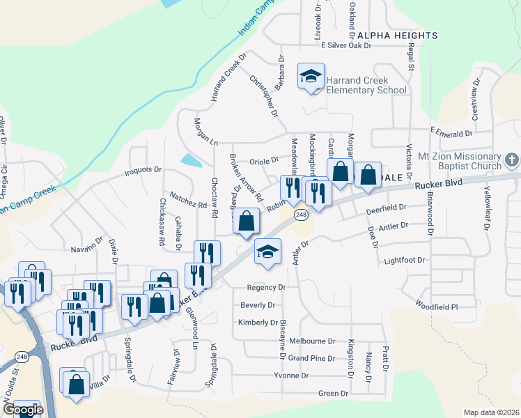 map of restaurants, bars, coffee shops, grocery stores, and more near 500 Robin Lane in Enterprise