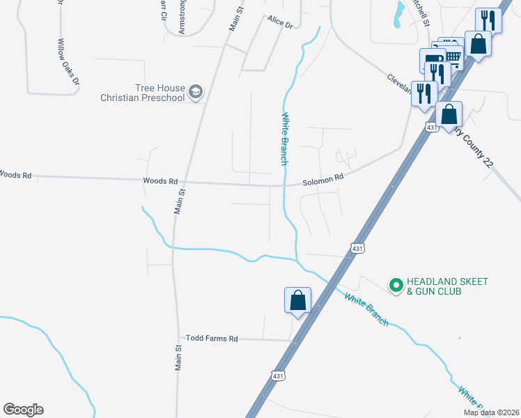 map of restaurants, bars, coffee shops, grocery stores, and more near 100 Willow Way in Headland
