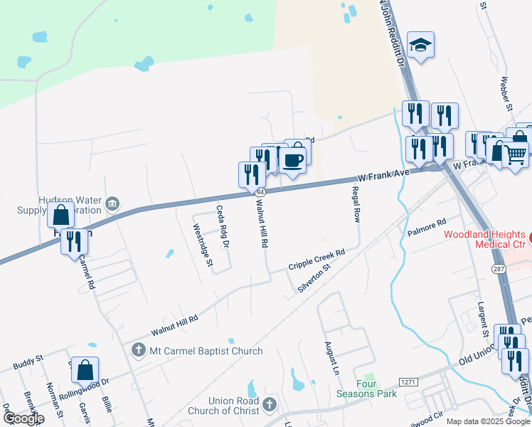 map of restaurants, bars, coffee shops, grocery stores, and more near 167 Walnut Hill Road in Lufkin
