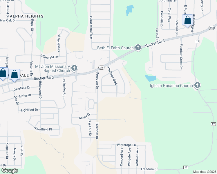 map of restaurants, bars, coffee shops, grocery stores, and more near 107 Madison Lane in Enterprise