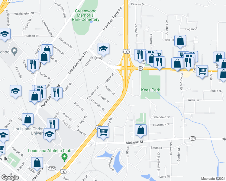 map of restaurants, bars, coffee shops, grocery stores, and more near 1901 Hartsfield Avenue in Pineville