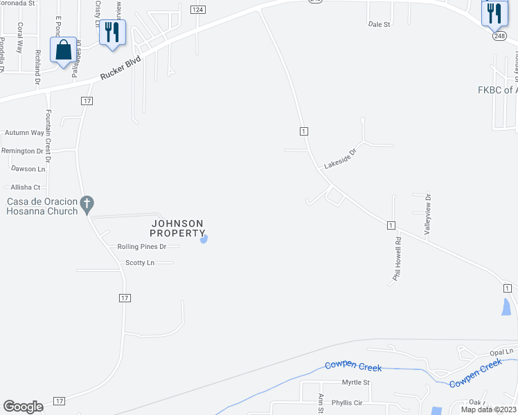 map of restaurants, bars, coffee shops, grocery stores, and more near 184 Private Road 1428 in Enterprise