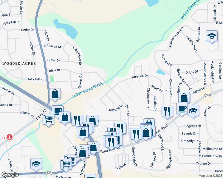 map of restaurants, bars, coffee shops, grocery stores, and more near 500 Dixie Drive in Enterprise