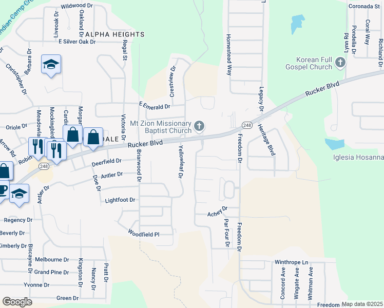 map of restaurants, bars, coffee shops, grocery stores, and more near 2824 Morningdove Way in Enterprise