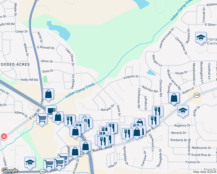 map of restaurants, bars, coffee shops, grocery stores, and more near 605 Iroquois Drive in Enterprise