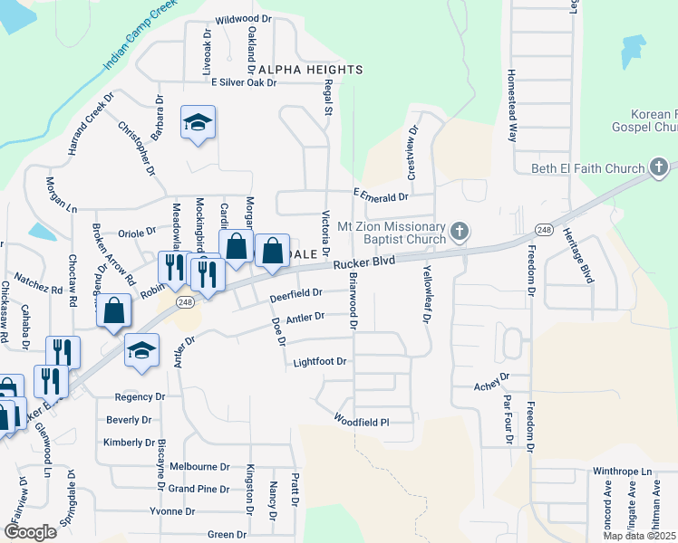 map of restaurants, bars, coffee shops, grocery stores, and more near 1510 Rucker Boulevard in Enterprise
