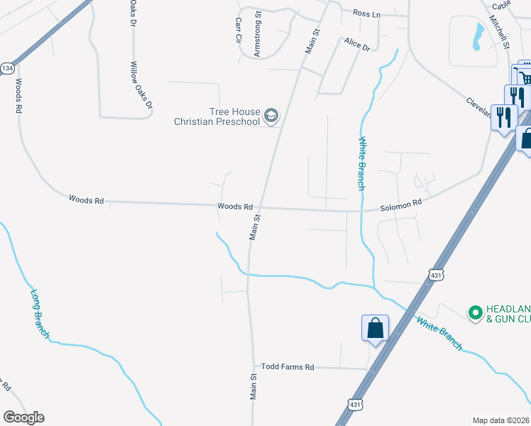 map of restaurants, bars, coffee shops, grocery stores, and more near 101-109 Solomon Road in Headland
