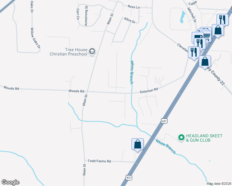 map of restaurants, bars, coffee shops, grocery stores, and more near 101 Solomon Road in Headland