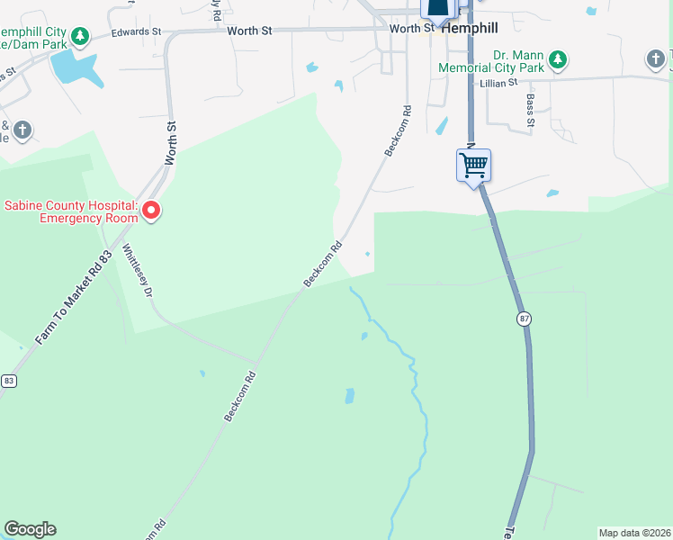 map of restaurants, bars, coffee shops, grocery stores, and more near 1015 Beckcom Road in Hemphill