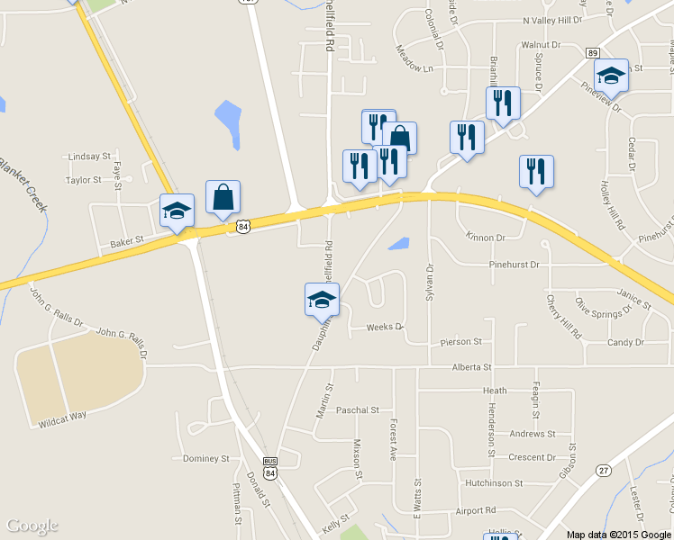 map of restaurants, bars, coffee shops, grocery stores, and more near 106 Shellfield Rd in Enterprise