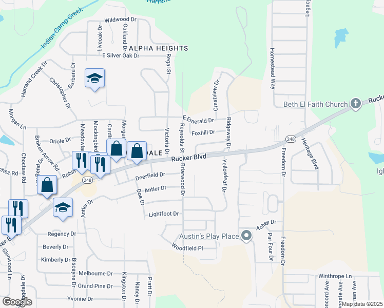 map of restaurants, bars, coffee shops, grocery stores, and more near 192 Commons Drive in Enterprise