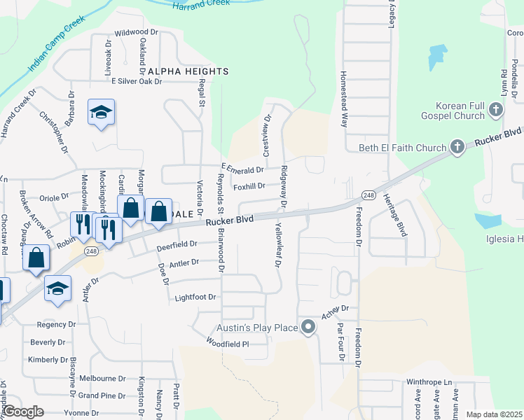 map of restaurants, bars, coffee shops, grocery stores, and more near 133 Woodberry Drive in Enterprise
