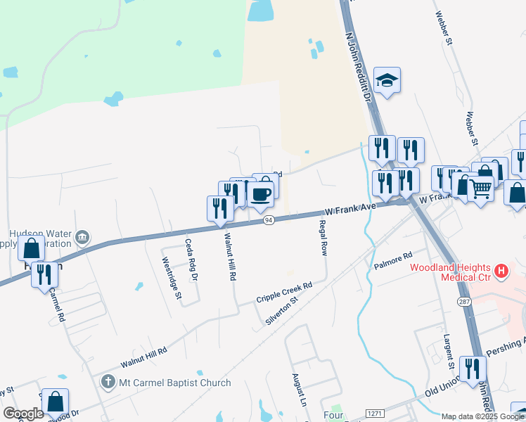 map of restaurants, bars, coffee shops, grocery stores, and more near 2582 Ted Trout Drive in Lufkin