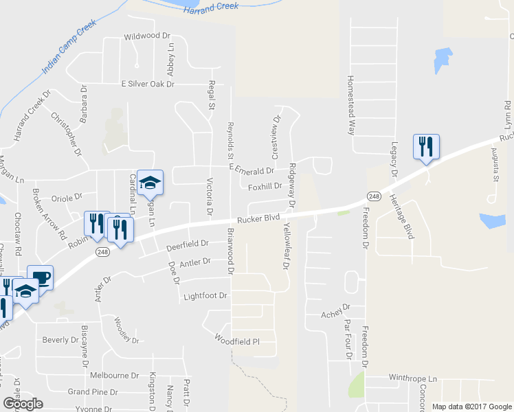 map of restaurants, bars, coffee shops, grocery stores, and more near 151 Commons Drive in Enterprise