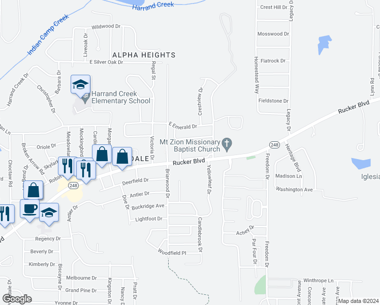 map of restaurants, bars, coffee shops, grocery stores, and more near 145 Commons Drive in Enterprise