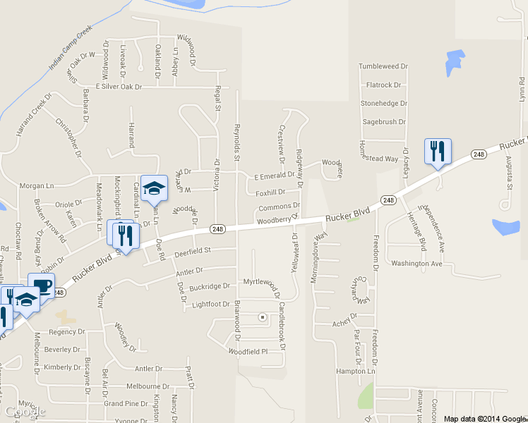 map of restaurants, bars, coffee shops, grocery stores, and more near 101 Woodberry Drive in Enterprise
