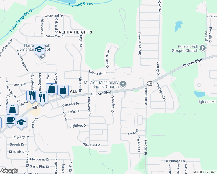 map of restaurants, bars, coffee shops, grocery stores, and more near 119 Commons Drive in Enterprise