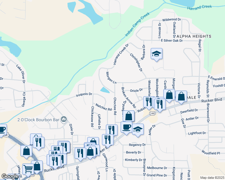 map of restaurants, bars, coffee shops, grocery stores, and more near 501 Choctaw Road in Enterprise