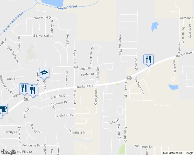 map of restaurants, bars, coffee shops, grocery stores, and more near 100 Commons Drive in Enterprise