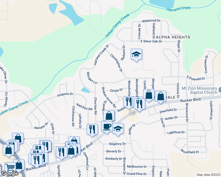 map of restaurants, bars, coffee shops, grocery stores, and more near 609 Morgan Lane in Enterprise