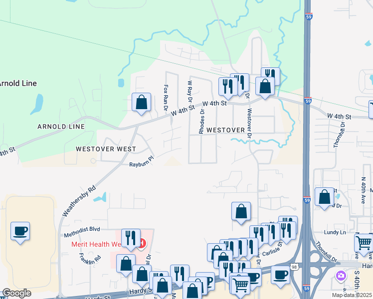 map of restaurants, bars, coffee shops, grocery stores, and more near 209 Pecan Grove Drive in Hattiesburg