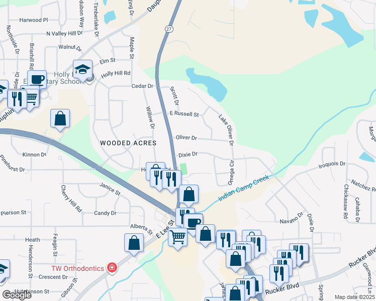map of restaurants, bars, coffee shops, grocery stores, and more near 814 Dixie Drive in Enterprise