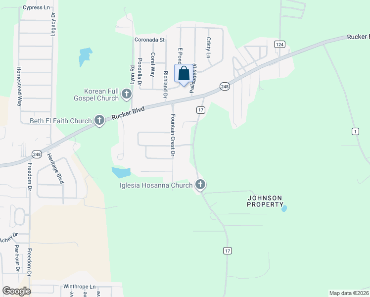 map of restaurants, bars, coffee shops, grocery stores, and more near 104 Hampshire Way in Enterprise