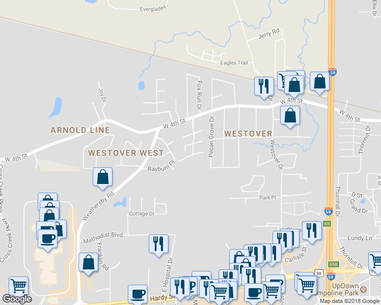 map of restaurants, bars, coffee shops, grocery stores, and more near 302 Whitehaven Street in Hattiesburg
