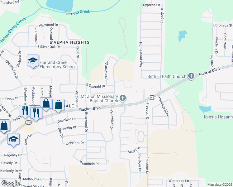 map of restaurants, bars, coffee shops, grocery stores, and more near 3 Ridgeway Drive in Enterprise