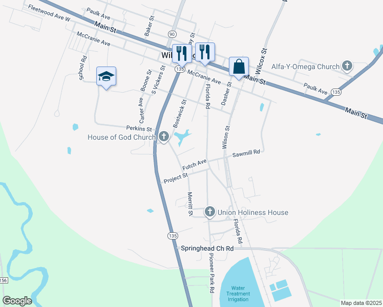 map of restaurants, bars, coffee shops, grocery stores, and more near 64 Kings Drive in Willacoochee