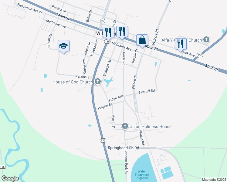 map of restaurants, bars, coffee shops, grocery stores, and more near 64 Kings Drive in Willacoochee