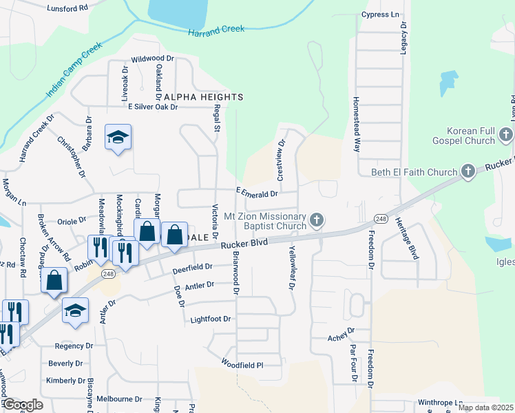 map of restaurants, bars, coffee shops, grocery stores, and more near 107 Foxhill Drive in Enterprise