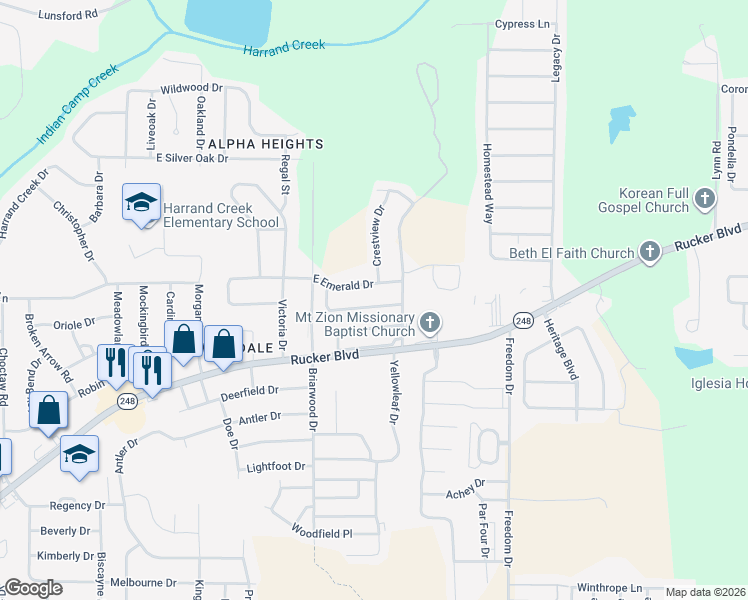 map of restaurants, bars, coffee shops, grocery stores, and more near 117 Foxhill Drive in Enterprise