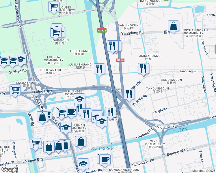 map of restaurants, bars, coffee shops, grocery stores, and more near Xin Su Lu in Su Zhou Shi