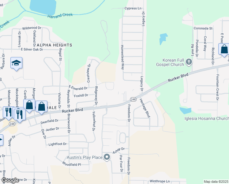 map of restaurants, bars, coffee shops, grocery stores, and more near 146 Woodmere Drive in Enterprise