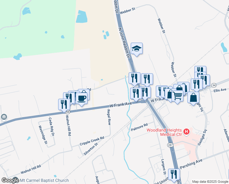 map of restaurants, bars, coffee shops, grocery stores, and more near 2406 West Frank Avenue in Lufkin