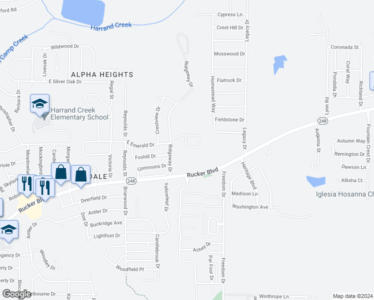 map of restaurants, bars, coffee shops, grocery stores, and more near 120 Woodmere in Enterprise