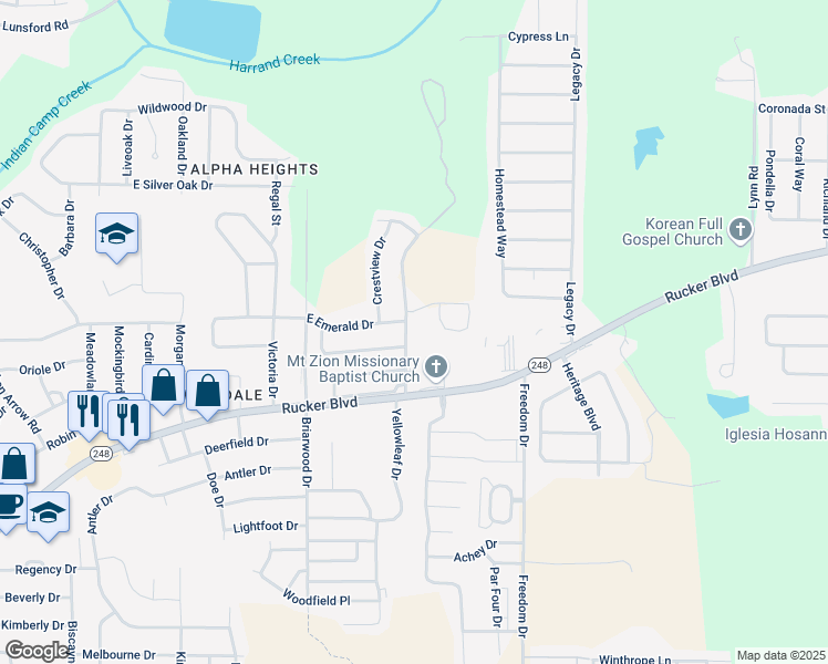 map of restaurants, bars, coffee shops, grocery stores, and more near 206 Ridgeway Drive in Enterprise