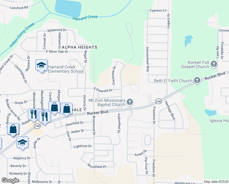 map of restaurants, bars, coffee shops, grocery stores, and more near 102 Crestview Drive in Enterprise